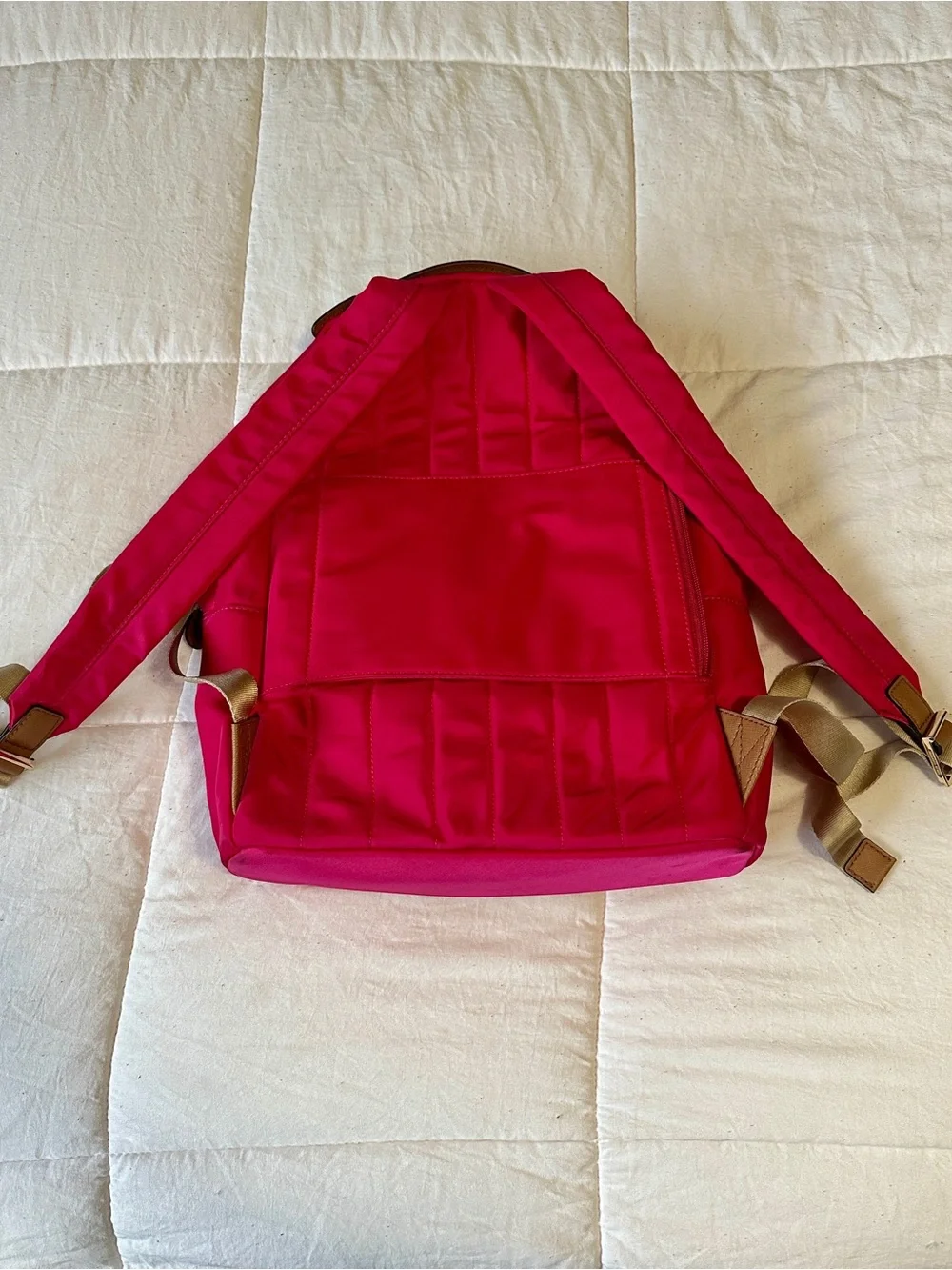 Michael Kors Hot Pink Nylon Backpack with Tan Leather Trim